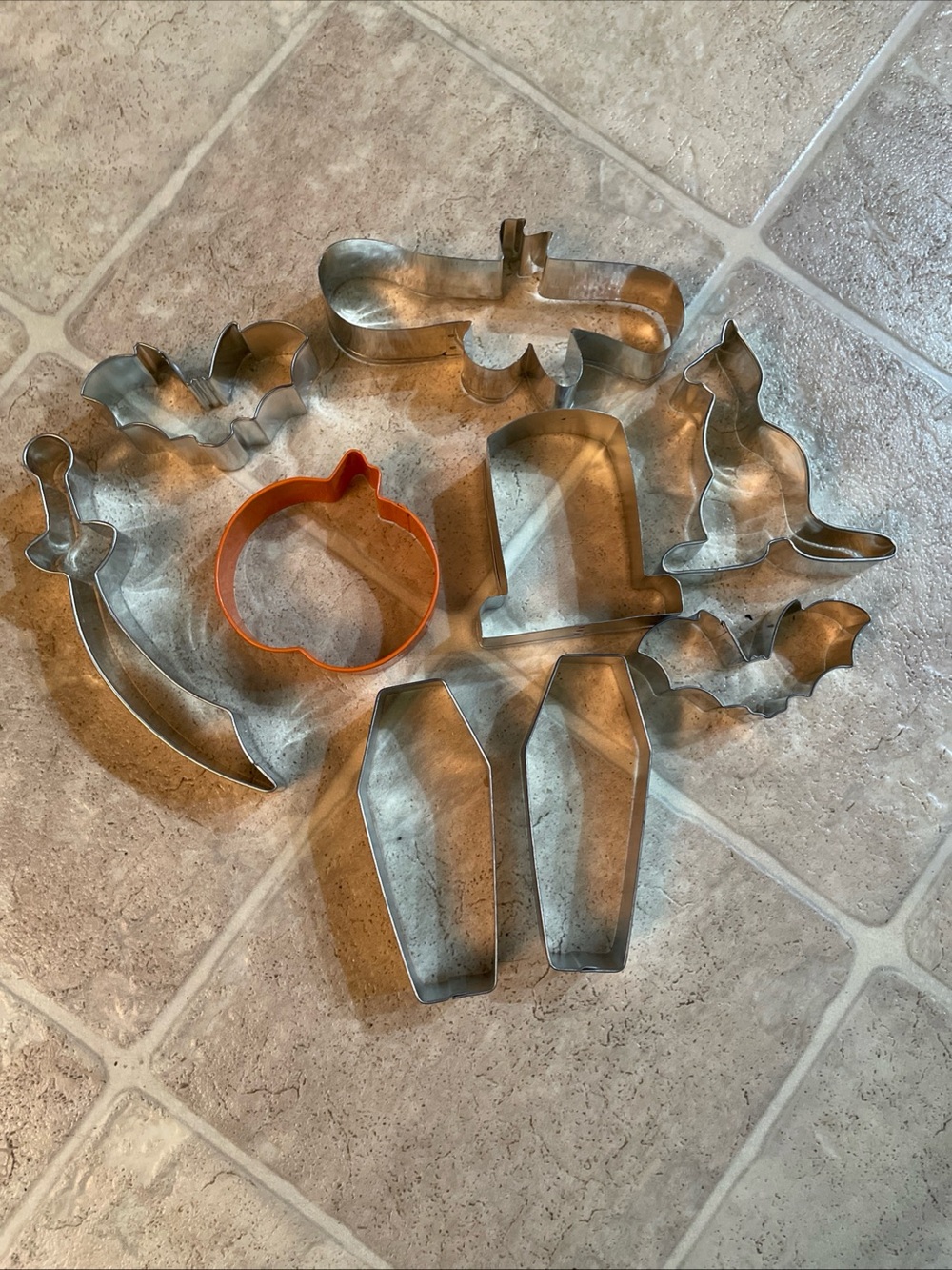 Lot Of 9-  Metal/Aluminum Cookie Cutters Halloween Shapes , Tombstones, Pumpkin